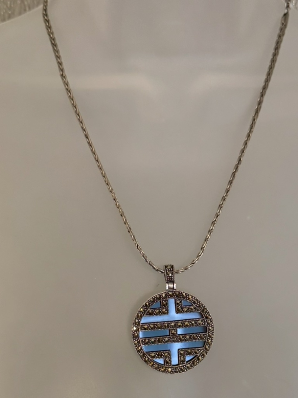 🖤VINTAGE  BLACK ONYX AND MARCASITE PENDANT, NWOT - Picture 4 of 12